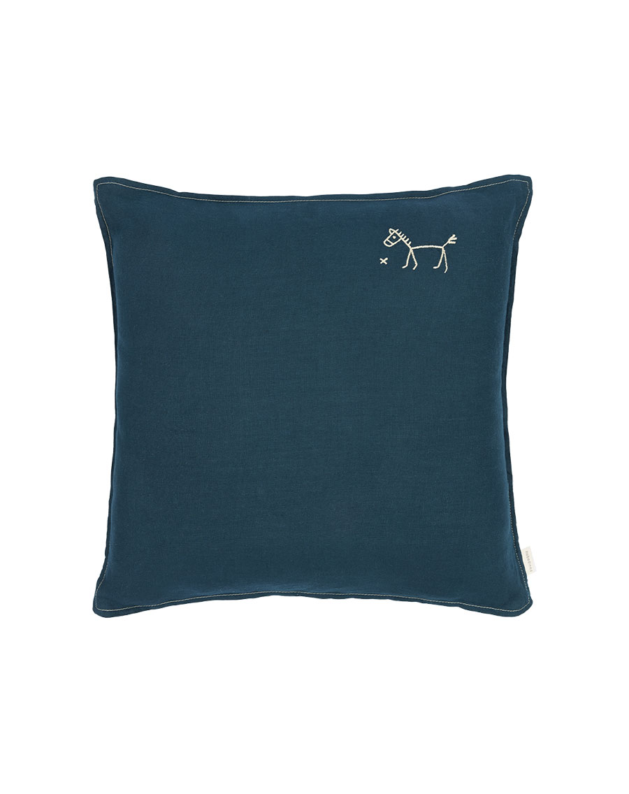 L1NO Embroid Square Cushion FR Linen